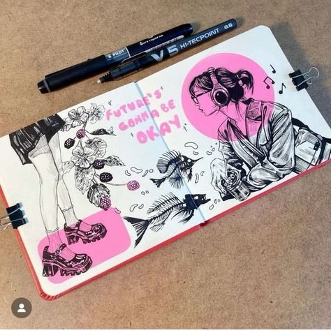 Sketchbook Spread, Drawing Pen, Sketchbook Art Journal, Ink Illustration, Art Diary, Arte Sketchbook, Sketch Inspiration, Sketchbook Journaling, Dessin Adorable