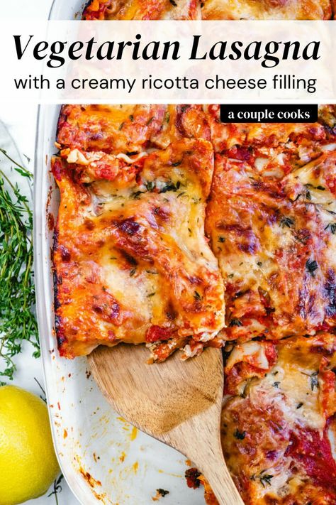 This vegetarian lasagna recipe is a total crowd pleaser! The easy spinach and ricotta cheese filling is classic and creamy. #vegetarian #lasagna #vegetarianlasagna #vegetarianlasagnarecipe #lasagnarecipe #ricotta #lasagnawithricotta #ricottalasagna Veggie Lasagna Recipe, Lasagna With Ricotta, Lasagna Recipe With Ricotta, Vegetarian Lasagna Recipe, Vegan Brunch Recipes, Winter Salad Recipes, Salad Dressing Recipes Healthy, Spinach And Ricotta, Easy Lasagna Recipe