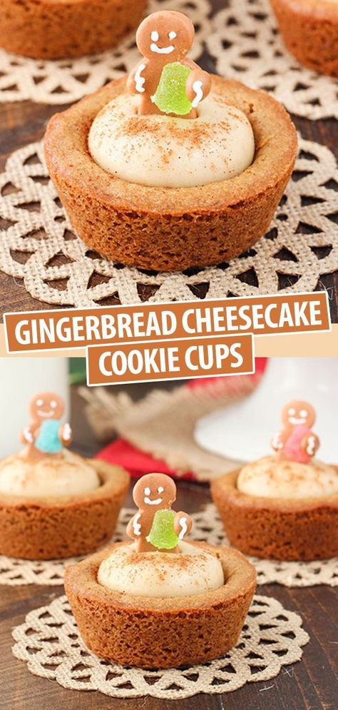 Rustic Cookies, Gingerbread Cookie Cups, Cheesecake Cookie Cups, Mini Sweets, Cheesecake Cookie, Gingerbread Cheesecake, Chewy Gingerbread Cookies, Cookie Cups Recipe, Cake Cups