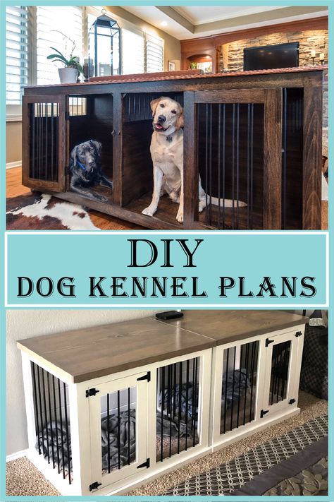 large wooden dog kennel diy plans Wooden Dog Kennels Diy, Diy Custom Dog Kennel, Entryway Dog Kennel, Interior Dog Kennel Ideas, Entertainment Center Dog Kennel, Two Dog Kennel Furniture, Dog Kennel Building Plans, Homemade Dog House Inside, Pet Kennel Ideas