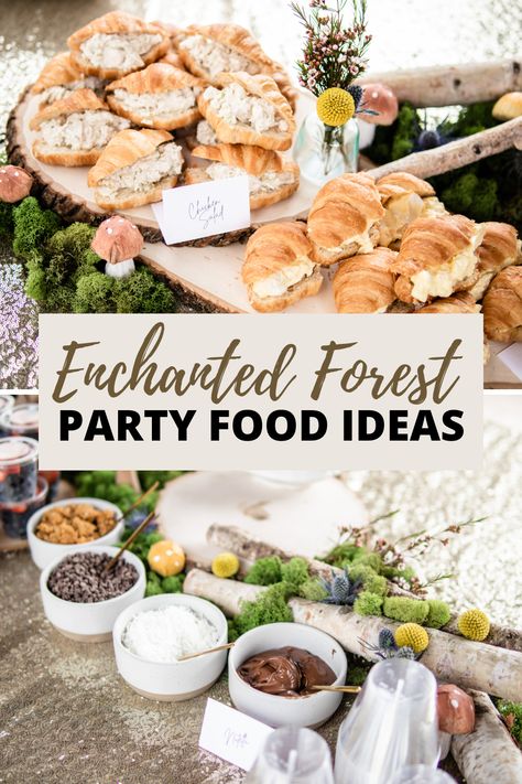 Fairy Theme Birthday Party One Year Old, Fairy Forest Party Food, Enchanted Forest Party Food Ideas, Food Ideas For Fairy Party, Enchanted Food Ideas, Woodland Fairy Food Ideas, Woodland Fairy Birthday Party Food, Enchanted Forest Menu Ideas, Enchanted Forrest Baby Shower Ideas