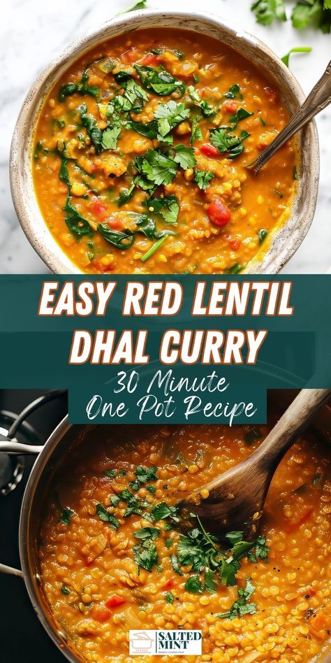 Discover the joys of easy cooking with this comforting red lentil curry. Ideal for lovers of plant-based recipes, it combines red lentils with the richness of coconut milk, creating a dish that's both simple and delicious. Suitable for any evening, this recipe is a healthy dinner option with its unique take on dhal. Relish in a quick, wholesome vegetarian lentil dish that's guaranteed to warm your soul. Thermomix, Dhal Curry Recipe, Red Lentil Salad Recipes, Red Lentil Breakfast, Chicken And Lentils Recipes, Red Curry Lentil Soup, Lentil Dhal Recipe, Curry Veggies, Vegetable Curries