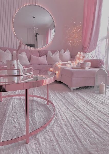 Light Pink Rooms, Pink House Interior, Pink Apartment, Pink Living Room Decor, Cute Living Room, Girly Apartment Decor, Pink Furniture, Pink Bedroom Decor, Pink Room Decor