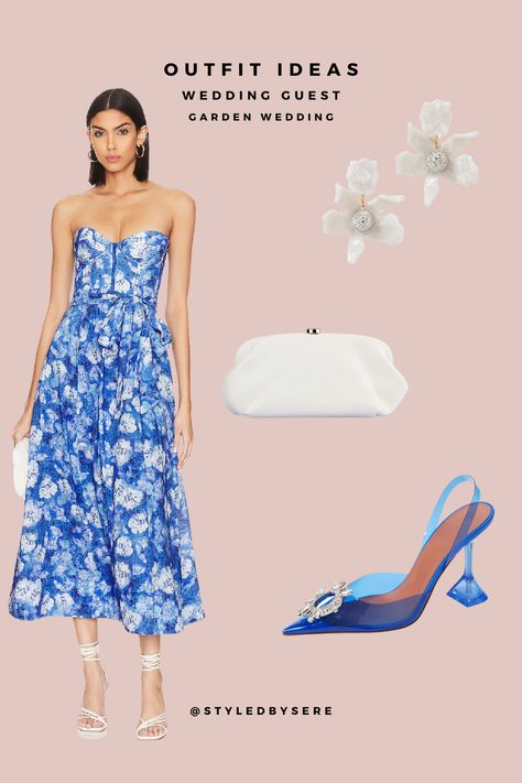 Garden Lily, Monet Inspired, White Clutch, Blue Heels, Floral White, White Earrings, Floral Midi Dress, Abstract Floral, Summer 2024