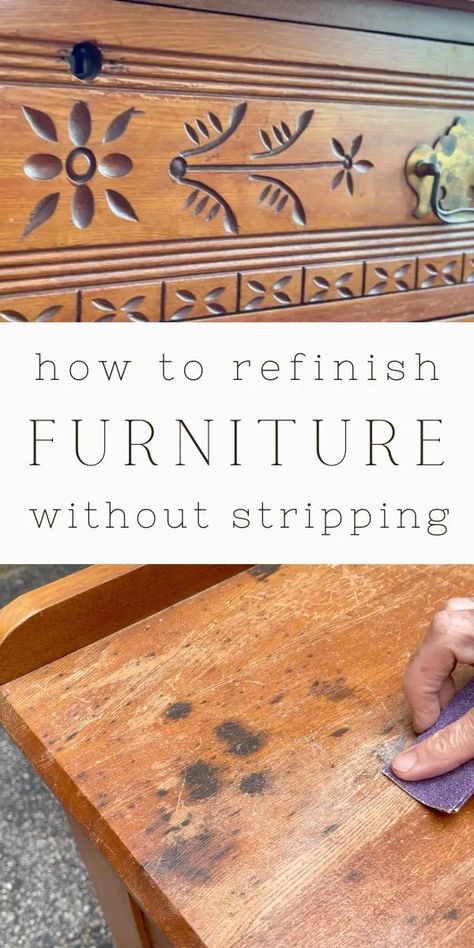 Antique Restoration Wood Furniture, Wood Restoration Diy, Refinishing Vintage Furniture, Stripping Dresser Wood Furniture, Furniture Restoration Wood, How To Refinish Furniture Step By Step, Stripping Dark Stained Furniture, Restoring A Dresser, How To Restore Antique Wood Furniture