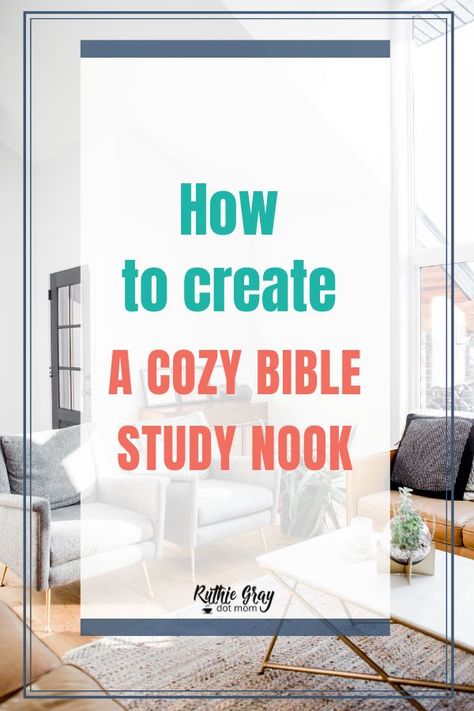 Do you long to have your quiet time in a cozy spot? Discover how to create a Bible study nook that's a comfortable war room to meet with God. Click through for simple Bible study tips and frugal decorating tips you can implement today! || Ruthie Gray #biblestudy #biblestudytips #christianliving #quiettime #ruthiegray Bible Reading Nook, Bible Study Area Ideas, Bible Study Closet, Bible Study Desk Ideas, Bible Study Nook, Bible Study Space Ideas, Bible Study Room Decor, Bible Study Corner In Room, Bible Study Area At Home