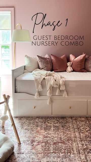 Daybed And Nursery Combo, Ikea Hemnes Trundle Bed, Ikea Hemnes Daybed Nursery, Nursey With Queen Bed, Small Playroom With Daybed, Trundle Bed In Nursery, Ikea Hemnes Day Bed Nursery, Hemnes Daybed Hack Guest Bed, Crib And Daybed In One Room