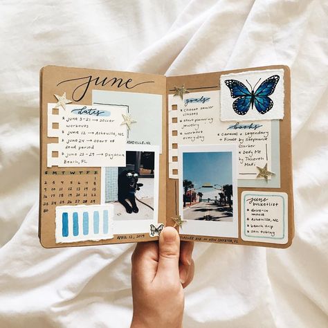 happy wednesday🌞 - i barely finished my journal in time for the end of the month, and i am so excited for you all to see it yaYY! i said… Journal Couple Ideas, Travel Journal Inspiration, Journal Couple, Album Photo Voyage, June Journal, Couple Scrapbook, Anniversary Scrapbook, Diy Photo Book, Travel Journal Scrapbook