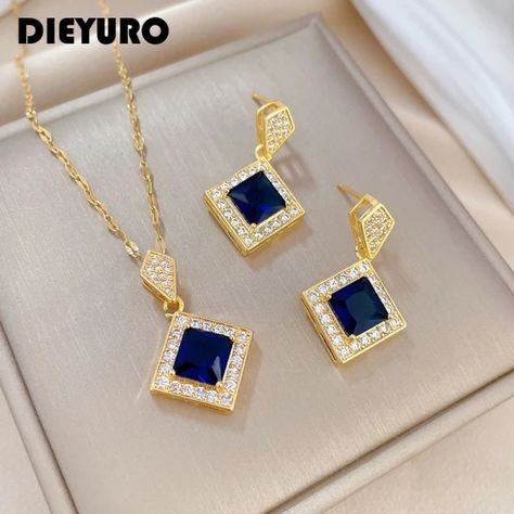 Just found this amazing item on AliExpress. Check it out! $2.16  64％ Off | DIEYURO 316L Stainless Steel Square Dark Blue Crystal Charm Necklace Earrings For Women Girl New Trendy Jewelry Set Gift Party Blue Diamond Necklace, Rhinestone Jewelry Set, Shiny Rings, Square Necklace, Crystal Jewelry Sets, Zircon Jewelry, Women's Jewelry Sets, Vintage Punk, Fashion Jewelry Sets