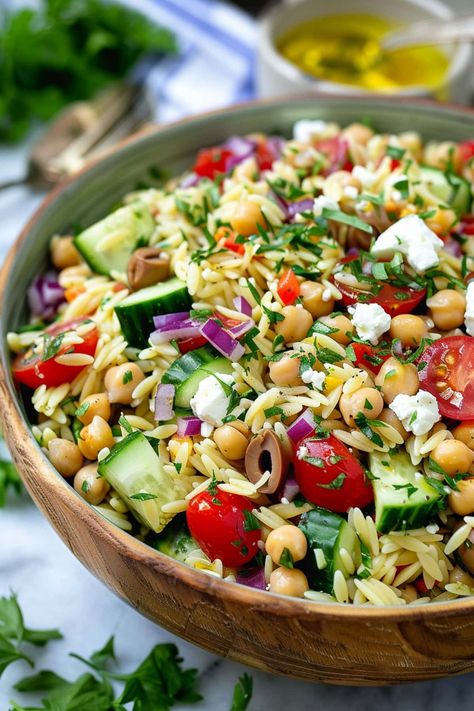 Giada Orzo Pasta Salad, Greek Summer Salad, Orzo Cold Pasta Salad, Mederteranian Orzo Salad, Orzo Mediterranean Salad Feta, Orzo Salad Italian, Orzo Mozzarella Tomato Salad, Orzo Chickpea Pasta Salad, Fresh Orzo Salad