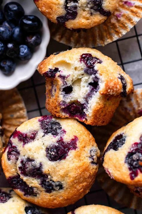 Blueberry Muffins - Eats Delightful Blueberry Muffins With Sugar Topping, Miniature Blueberry Muffins, Yummy Blueberry Muffins, No Dairy Muffins, Maple Syrup Blueberry Muffins, Blueberry Muffin Recipes Best, Easy Moist Blueberry Muffins, Easy Berry Muffins, Blueberry Muffins Fresh Blueberries