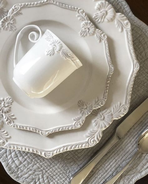 Thanks to @nicola_radford for sharing this gorgeous picture of our Bretagne Dinnerware. This substantial, hand-glazed range has beautiful… | Instagram Victorian Dinnerware, Provincial Home Living, Provincial Home, Collectible China, Rustic Bathroom Designs, Folk Art Flowers, Disney Mugs, Elegant Centerpieces, White Dishes