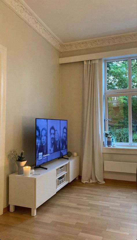 Apartment Tv Stand, Minimalist Tv Stand, Apartment Tv, Ikea Tv Stand, Minimalist Interior Decor, Apartment Cozy, Ikea Apartments, Bedroom Tv Stand, Warm Aesthetic