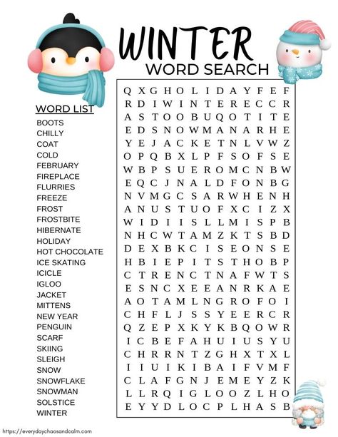 Free Printable Winter Word Searches For Kids Winter Word Search Free Printable Kids, Winter Themed Worksheets, Winter Word Scramble Free Printable, Winter Hidden Pictures Free Printable, Memory Games Printable, Christmas Wordsearch Free Printable, Holiday Word Search Printable, Winter Vocabulary Worksheets, Free Winter Activities For Kids