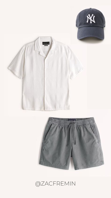 Mens sumple summer outfit idea Man Outfit Casual Summer, Clothes For Summer Men, Fashion Outfits Summer Men, Men Style For Summer, Simple Men Outfits Summer, Summer Man Clothes, Casual Summer Men Outfits, Men Looks Summer, Shorts For Men Outfits