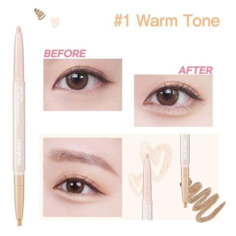 COLORGRAM Under Eye Highlighter Stick - 01 Warm Tone | Shimmer, Cream type Brightening Under Eye Glitter liner & Pencil Crayon for Eye Bags, Crease-proof, Smudgeproof, Long-Lasting Daily Makeup Under Eye Highlighter, Plump Lips Makeup, Eye Shadow Liner, Eye Highlighter, Shadow Liner, Highlighter Stick, Glitter Liner, Korean Eye Makeup, Warm Tone