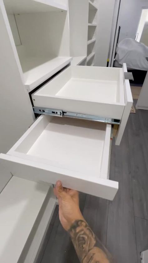 Luis | Hidden drawer👀🔥 • • • #customcloset #customclosetdesign #customwork #closet #walkincloset #fyp #viral #reels #hiddendrawer #secretdrawer | Instagram Closet Watch Drawer, Hidden Drawer Ideas, Cupboard Drawers Ideas, Hidden Drawers Secret Compartment, Closet Drawer Organization, Secret Drawer In Wardrobe, Hidden Drawer In Wardrobe, Closet Drawer Ideas, Decorating A Small Bedroom