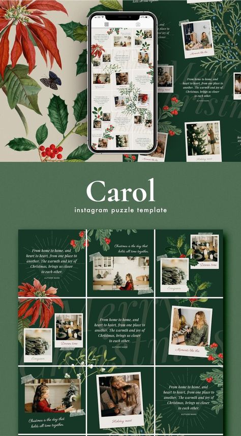 Christmas Instagram Feed Design, 12 Days Of Christmas Instagram Posts, Christmas Grid Instagram, Christmas Layout Design, Christmas Website Design, Christmas Instagram Feed, Mail Template Design, Puzzle Template Instagram, Canva Desktop