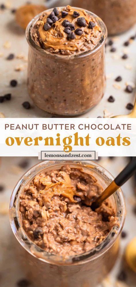 These chocolate peanut butter overnight oats are perfect for busy mornings. Simple ingredients and only 5 minutes to prep and you have breakfast ready for you when you wake up. Easily made vegan and gluten free. Yummy Overnight Oats, Chocolate Peanut Butter Overnight Oats, Overnight Oats Recipe Easy, Breakfast Ideas Healthy, Best Overnight Oats Recipe, Peanut Butter Breakfast, Chocolate Overnight Oats, Peanut Butter Overnight Oats, Protein Overnight Oats