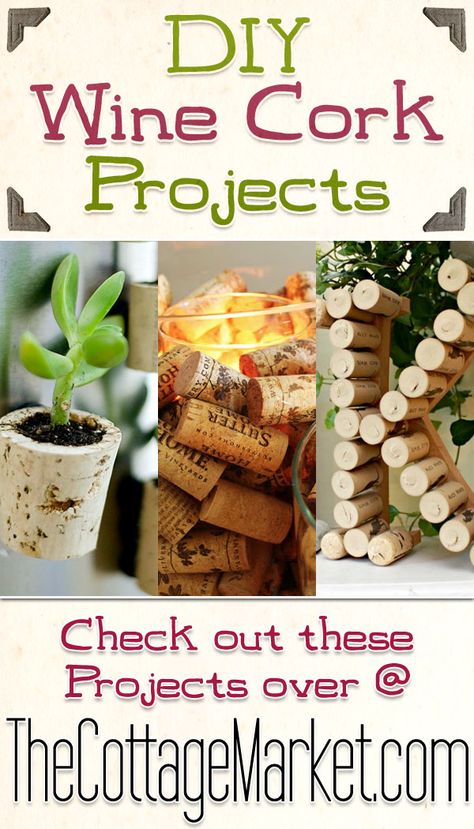 DIY Wine Cork Projects - The Cottage Market #WineCork, #WineCorkDIYProjects, #DIYWineCorkProjects Crafts With Wine Corks, Wine Cork Diy Projects, Interesting Crafts, Diy Cork, Wine Cork Projects, Wine Cork Diy, Wine Cork Art, Cork Projects, Wine Bottle Corks