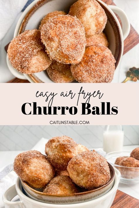 Looking for healthy and quick air fryer dessert recipes? Try these easy air fryer churro balls! Made eggless and with healthy ingredients like greek yogurt and applesauce, each air fryer churro bite is light, fluffy and coated with cinnamon sugar. Churro Balls, Churro Bites Recipe, Air Fryer Dessert Recipes, Air Fryer Dessert, Churro Bites, Air Fryer Recipes Dessert, 3 Ingredient Desserts, Healthy Air Fryer, Air Fryer Cooking Times