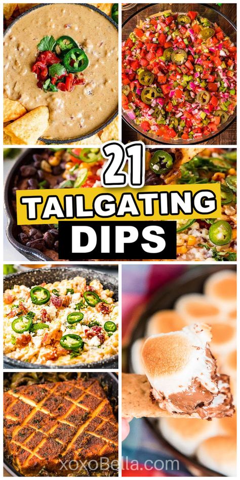 Tailgating dip recipes Interesting Dip Recipes, Blackstone Griddle Tailgate Recipes, Hearty Dips For A Crowd, Tailgate Dip Recipes, Good Tailgate Food, Dip Potluck Ideas, Fast Dips Appetizers, Food Dips Appetizers, Room Temp Dips