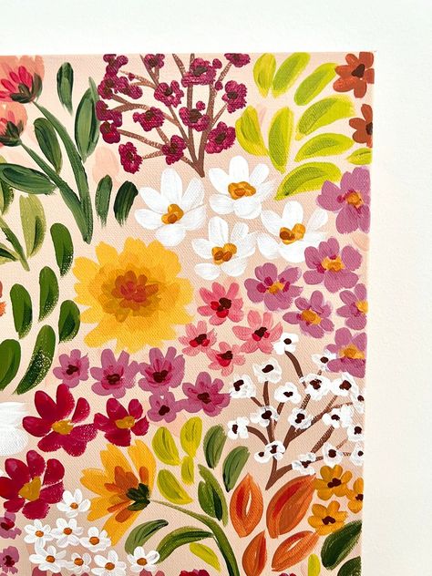 Flower Painting On Canvas Easy, Orange Flower Painting Easy, Canvas Patterns Painting, Cute Flowers To Paint, Paintings That Go Together, Simple Painting Inspiration, Pretty Things To Paint Easy, Dual Canvas Painting Ideas, Scrapbook Painting Ideas