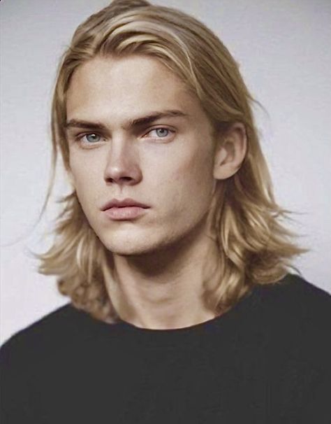 Blonde Male Models Character Inspiration, Men Shoulder Length Hairstyles, Blond Man Long Hair, Male Hair Art Reference, Blond Men Hairstyles, Man Long Blonde Hair, Male Model Hair, Blonde Hair Male, Male Model Portrait