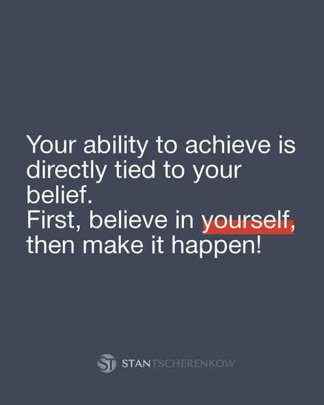 Your ability to achieve is directly tied to your belief. First, believe in yourself, then make it happen! 💪✨⁠ ⁠ Belief is the foundation of all achievement. When you believe in yourself, you unlock your potential and set the stage for success. It starts with a mindset shift: envision your goals, trust your abilities, and stay committed.⁠ ⁠ How to Build Belief:⁠ ⁠ Set Clear Goals: Define what you want to achieve. Clear goals provide direction and purpose.⁠ ⁠ Visualize Success: Spend a few minu... How To Believe, Mindset Shift, When You Believe, Unlock Your Potential, Believe In Yourself, Make It Happen, Trust Yourself, How To Build, Believe In You