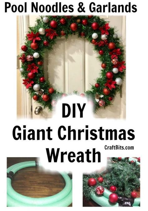 36 inch Giant Pool Noodle Christmas Wreath — CraftBits.com Giant Wreath Above Garage, Giant Pool Noodle Wreath, How To Make A Pool Noodle Wreath, Light Up Wreath Outdoor Christmas, Large Outdoor Wreath Christmas, Oversized Wreath Christmas, Pool Noodle Wreath Diy Christmas, Pool Noodle Wreaths Christmas, Christmas Pool Noodle Wreath