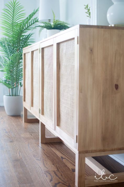 Build Your Own Media Console, Diy Cane Console Table, Home Office Media Cabinet, Office Console Cabinet, Cane Console Cabinet, Diy Modern Sideboard, Light Wood Media Console, White Oak Media Console, Tv Console Plans