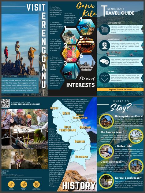 Example Of Brochure Design, Broucher Layout Design, Tourism Brochure Design Layout, Tourism Guide Design, Travel Broucher Design Creative, Tour Brochure Design, Travel Pamphlet Design, Creative Brochure Design Ideas Layout, Brochures Design Creative