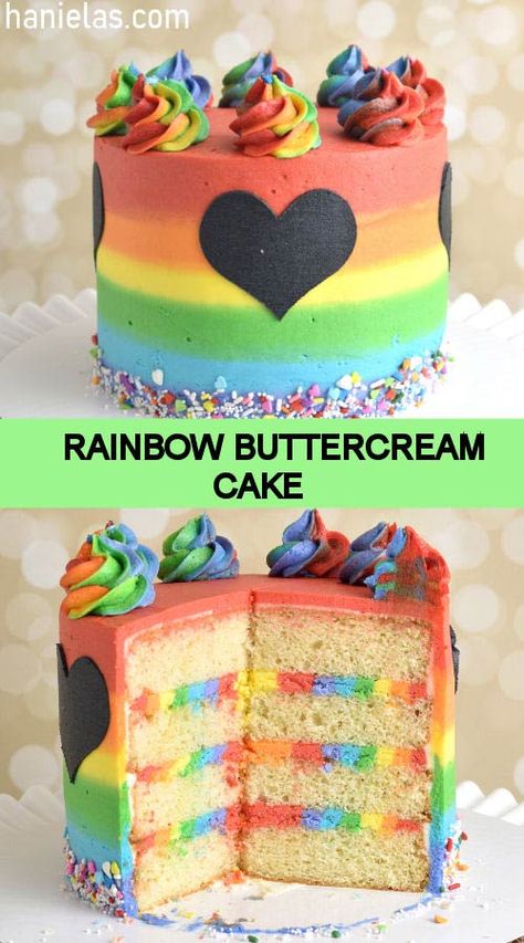 Chocolate Cake With Rainbow Frosting, Cake With Rainbow Frosting, Rainbow Buttercream, Rainbow Icing Cake, Rainbow Buttercream Cake, Rainbow Frosting Cake, Rainbow Cake Decorating Ideas, Multi Color Cake, Buttercream Birthday Cake