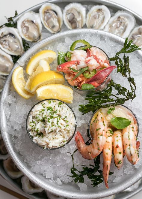 Serving a Raw Bar at your next Party Oyster Serving Ideas, Raw Seafood, Raw Bar, Seafood On Ice Display, Raw Oysters Toppings, Raw Oyster Bar, Oyster With Caviar, Shrimp Cocktail Sauce, Sweet Potato Toast