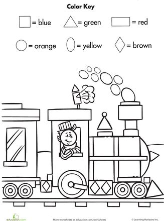 Worksheets: Color by Shape Train Color By Shape, Transportation Preschool, Shapes Preschool, Shapes Worksheets, Shapes Activities, Color Worksheets, Preschool Math, Math Classroom, Kindergarten Math