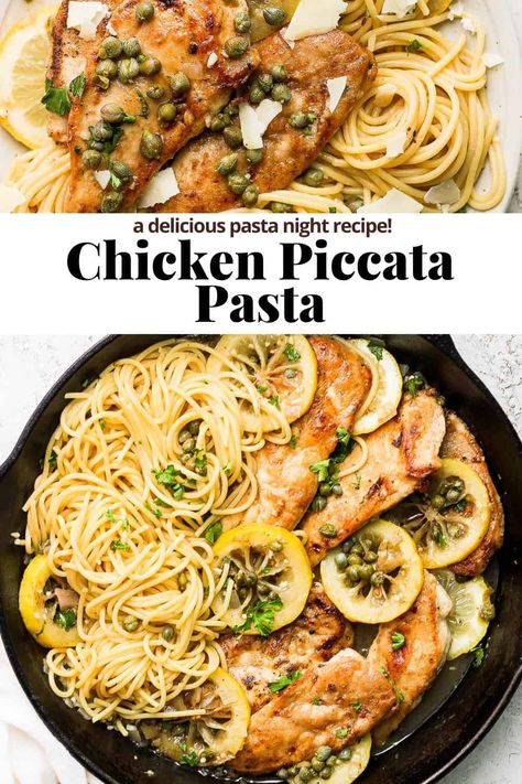 Chicken Piccata Over Pasta, Dinner Recipe For Hosting, Chicken Picatta With Pasta, Creamy Chicken Piccata Pasta, Chicken Piccata With Lemon Sauce Pasta, Chicken Piccata And Pasta, Chicken Piccata Tortellini, Chicken Pacata Recipes, Chicken Piccata With Spaghetti