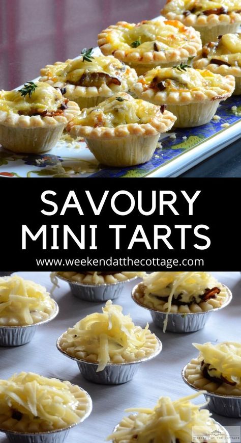 Frozen mini tart shells, sliced roast beef, cream cheese, mushrooms and Gruyère, these easy appetizers are perfect for a party or game day. This recipe yields 12 tarts, perfect for parties of six or less.  Easy Appetizer Recipe | Easy Hors D'ouvres #gamedayfood #fingerfoods #minitarts #dinnerpartyrecipes #holidayrecipes #superbowlrecipes #weekendatthecottage Tarts Mini Savory, Savory Tart Shell Recipe, Hors De Ouvres, Frozen Tart Shell Recipes, Chicken Tart Recipes, Tart Shell Appetizers, Mini Tart Appetizers, Mini Tart Shells Recipe, Mini Tart Ideas