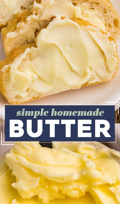 This recipe for simple and creamy homemade butter is made with just 1-2 ingredients (depending on if you want to make salted or unsalted butter), plus ice water. Who knew making butter could be so easy! Herb Salts, Home Made Butter, Easy Dinner Desserts, Homemade Honey Butter, Flavored Butter Recipes, Butter Recipes Homemade, Diy Butter, Butter Homemade, The Chunky Chef