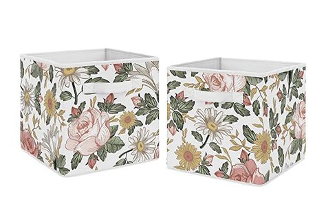 Vintage Floral Nursery, Fabric Storage Cubes, Vintage Floral Fabric, Storage Cube, Fabric Storage Bins, Sweet Jojo Designs, Jojo Designs, White Shabby Chic, Chic Flowers