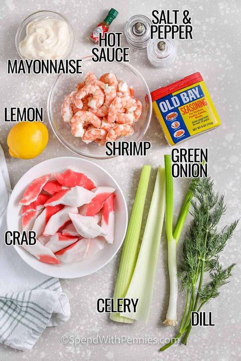 This refreshing and delicious seafood salad recipe is light, zesty, and perfect for summer events! Shrimp, crab, and crunchy celery are tossed in a creamy dressing with Old Bay, lemon juice, and a dash of hot sauce. It's incredibly versatile too. Add some pasta or other ingredients to mix it up. You'll always have new ways to enjoy this simple salad. #spendwithpennies