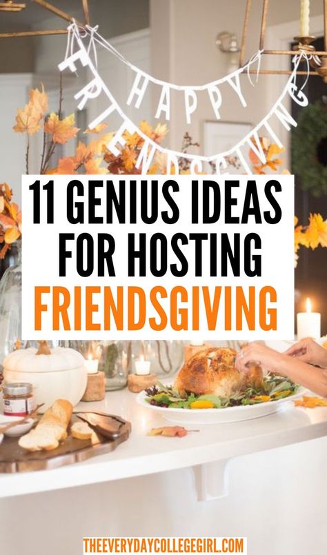 Friendsgiving Ideas Ideas For Hosting Thanksgiving, Ideas For Friendsgiving Dinner, Thanksgiving Potluck Decorations, Planning A Friendsgiving, Friend Thanksgiving Party, Friends Giving Menu Ideas, Hosting A Friendsgiving Party, Adult Friendsgiving Party Games, Friends Giving Dinner Ideas