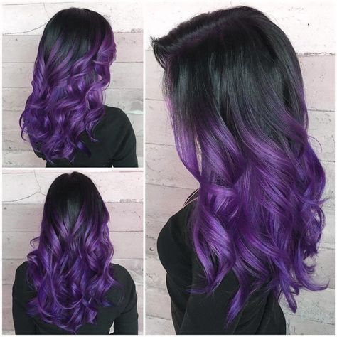 Hair Dye Ideas Tips Dip Dyed, Purple Wedding Hair Hairstyles, Purple Fashion Color Hair, Purple Color Hair Ideas, Purple Hair Dip Dye, Cool Purple Hair Dye Ideas, Dark Colored Hair Ideas, Ombré Purple Hair, Black Hair With Purple Ends