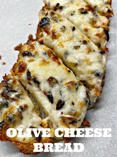 Olla-Podrida: Olive Cheese Bread Mushroom Cheese Bread, Cheesy Mozzarella Bread, Italian Olive Bread, Halloween Develd Eggs, Italian Bread Appetizers, Olive Bread Appetizer, French Bread Appetizers Simple, Olive Bread Pioneer Woman, Olive Loaf Bread