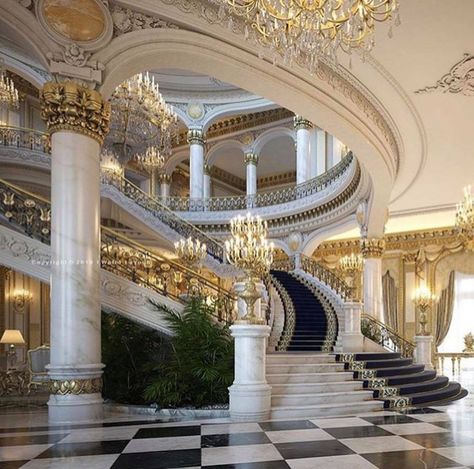 palace in classic interior design - royalty style بيوت ملكية, Luxurious Mansions, 3dsmax Vray, Luxury Staircase, Luxury Mansions Interior, Classical Interior, Luxury Houses Mansions, Escalier Design, Entrance Lobby