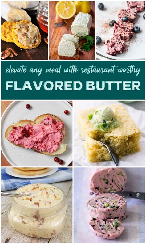 Flavored Butter recipes are a delicious and easy way to elevate any meal! Whether you're looking for a sweet butter for brunch or a savory herb butter for Sunday supper, we've got all the compound butter recipes you'll ever need! recipes are a delicious and easy way to elevate any meal! Whether you're looking for a sweet butter for brunch or a savory herb butter for Sunday supper, we've got all the compound butter recipes you'll ever need! via @jugglingactmama Butter Compound Recipes, Diy Flavored Butter Recipes, Sweet Flavored Butter, Savory Compound Butter, Seasoned Butter Recipes, Maple Cranberry Butter, Herbed Butter Recipe, Homemade Spreadable Butter, Flavored Butters Recipes