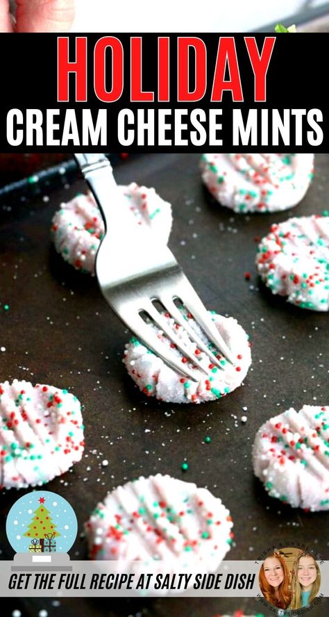 Holiday Cream Cheese Mints- Cream cheese mints are a fantastic no bake alternative for a quick and fun appetizer or dessert that everyone loves. Cream cheese mints are so easy to make that they can be whipped up and ready to serve in 30 minutes. Mint No Bake Cookies, Cream Cheese Mints Christmas, Peppermint Cream Cheese Mints, Homemade Mints Cream Cheese, Cream Cheese Mints Recipe Christmas, Cream Cheese Peppermints, How To Use Up Cream Cheese, Christmas Cream Cheese Desserts, Cream Cheese Mints Easy