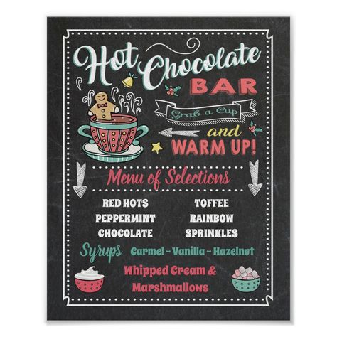 Hot Chocolate Bar Party, Hot Chocolate Bar Sign, Christmas Pancakes, Hot Chocolate Sign, Pancakes And Pajamas, Bar Menu Sign, Hot Chocolate Cocoa, Hot Chocolate Bar, Chalk Sign