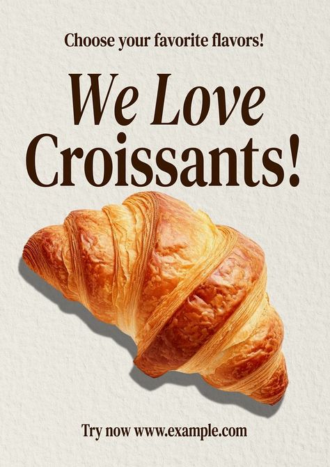 Croissant bakery shop poster template | premium image by rawpixel.com / Pitcha Benrohman Bakery Shop Poster Design, Bread Poster Design, Crossiant Aesthetic, Bakery Poster Design, Croissant Poster, Croissant Bakery, Bakery Poster, Croissant Design, Bakery Branding Design