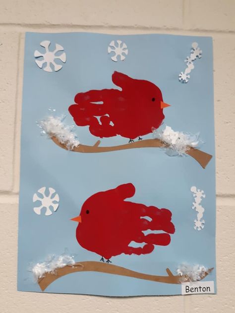 Snow Theme Crafts For Preschool, Preschool Craft January, Winter Animals For Preschool, Winter Craft For Infant, Winter Decor Preschool, Winter Art Activity Preschool, Fun Winter Crafts For Preschoolers, Handprint Birds Preschool, Crafts For January For Toddlers