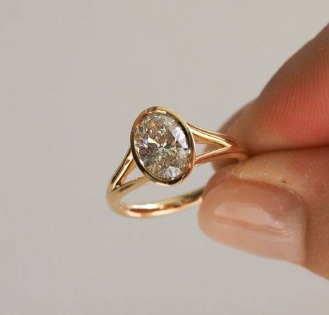 Bezel Set Engagement Ring Solitaire Oval Cut Moissanite Ring 14k Yellow Gold Rose Gold Oval Bezel Set Engagement Ring, Bezel Set Stone Ring, Engagement Rings Mid Century, Gold Oval Bezel Engagement Ring, Deep Set Engagement Ring, Engagement Rings Outdoorsy, Patterned Engagement Ring, Bezel Set Moissanite Ring, Encased Engagement Ring